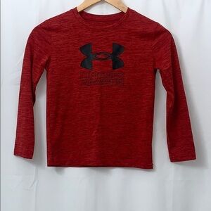 Boys Under Armour Long Sleeve Red/Black Logo Shirt Size 7 EUC